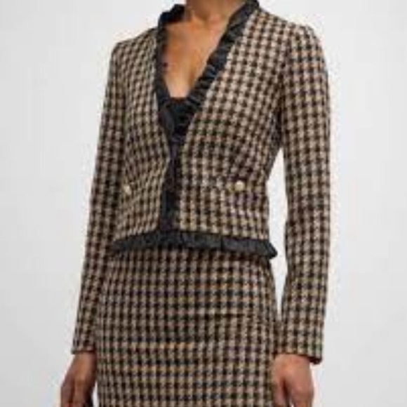 10 Crosby Derek Lam Jackets & Blazers - 10 Crosby Derek Lam Tweed Checkered Black & Gold Ruffle Blazer size 16